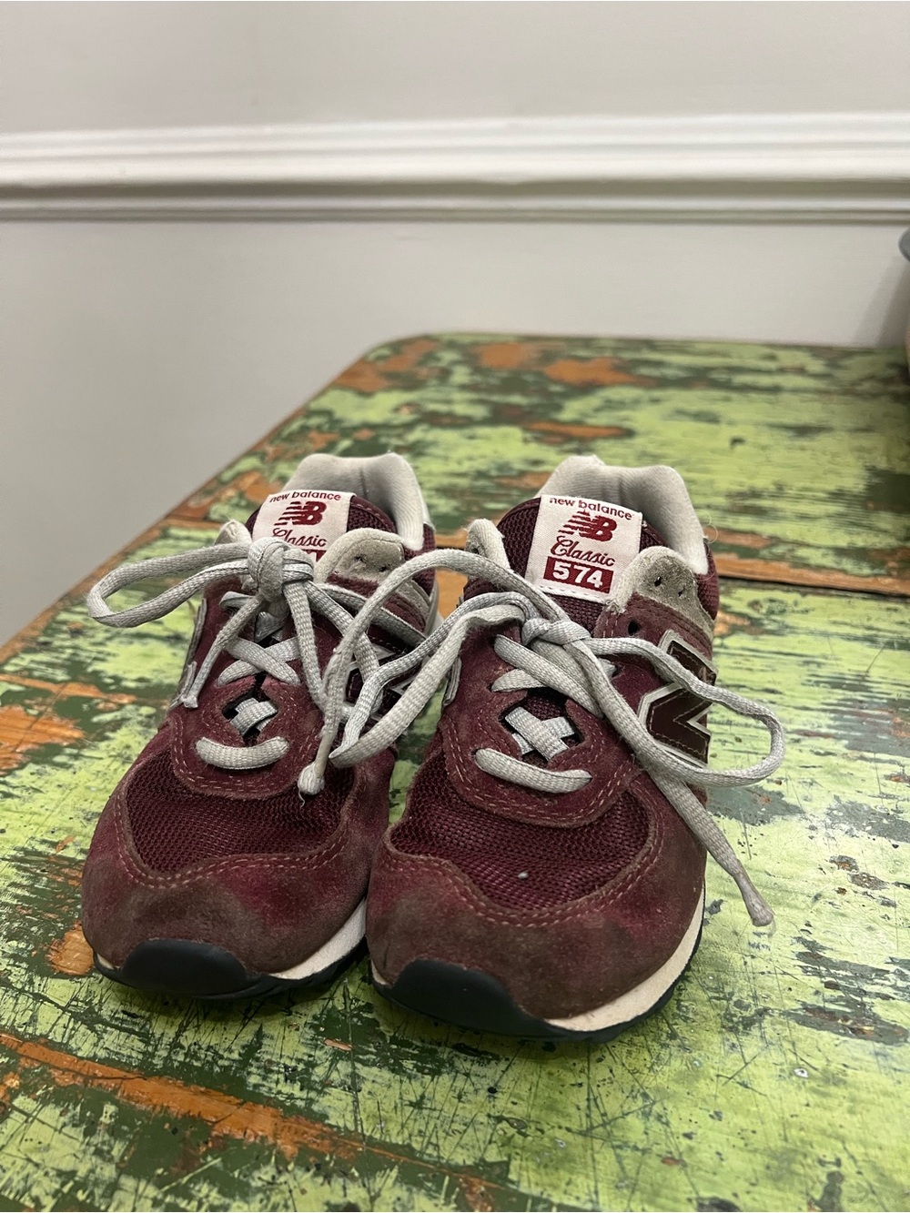 New Balance Kids 574 Burgundy and Gray Sneakers